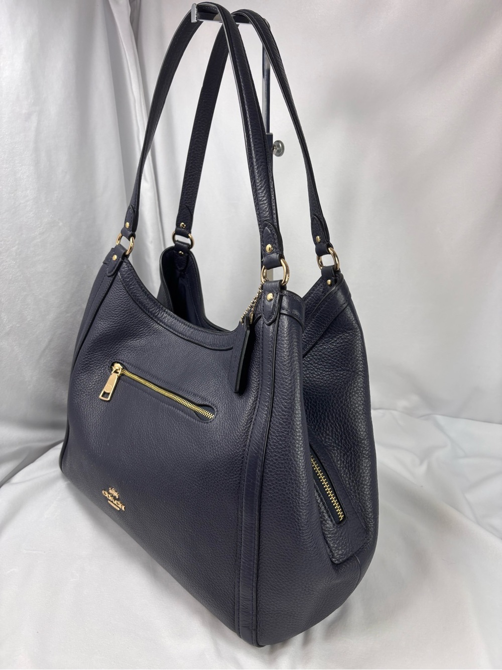 Coach Kristy Shoulder Bag Navy Pebbled Leather Gold Hardware Tote Purse - Picture 7 of 16